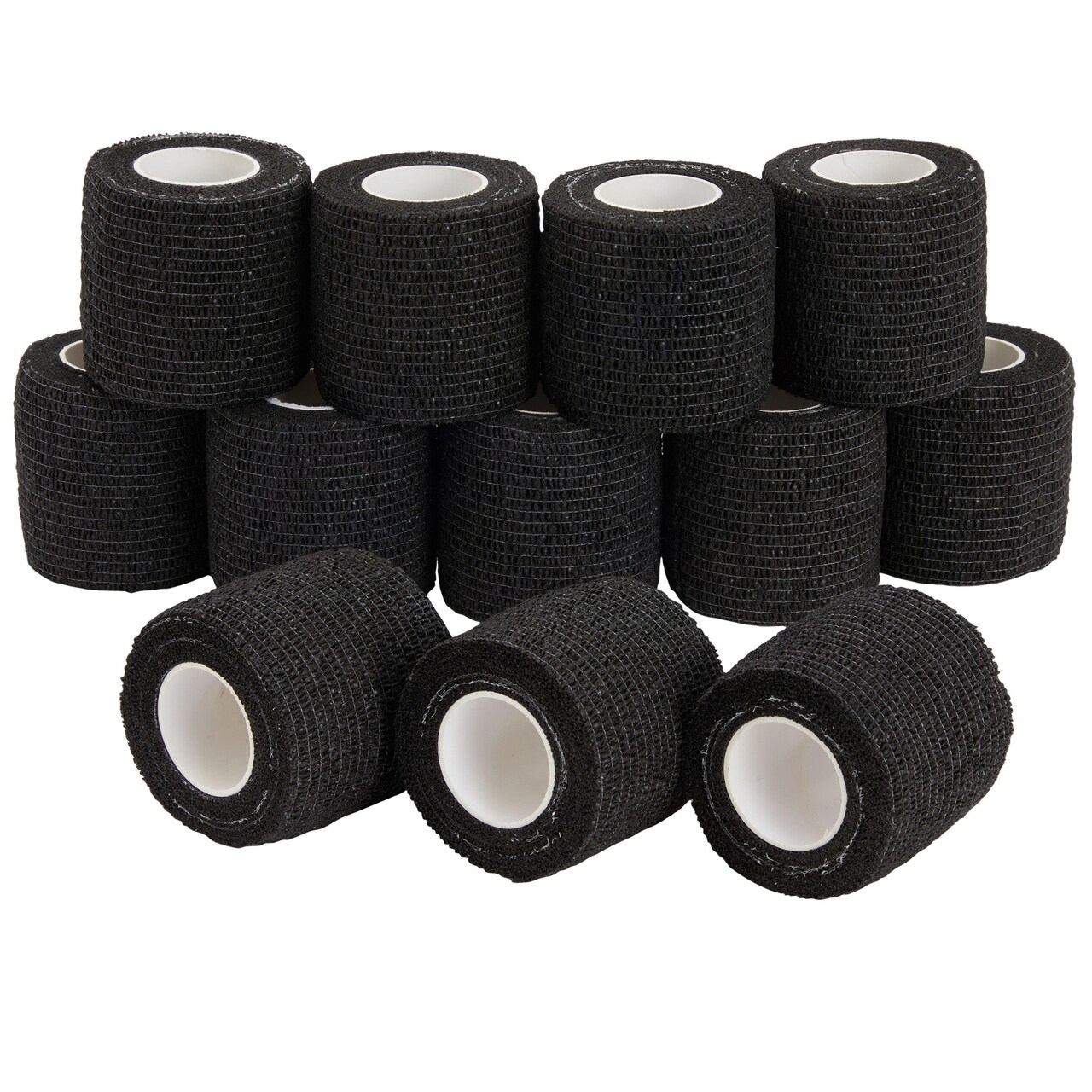 12-Rolls Self Adherent Bandage Wrap, Vet Tape - 2 In x 15 ft Breathable, Elastic Cohesive Wrap Tape for Wrist, Swelling, Sports, Tattoo (Black)
